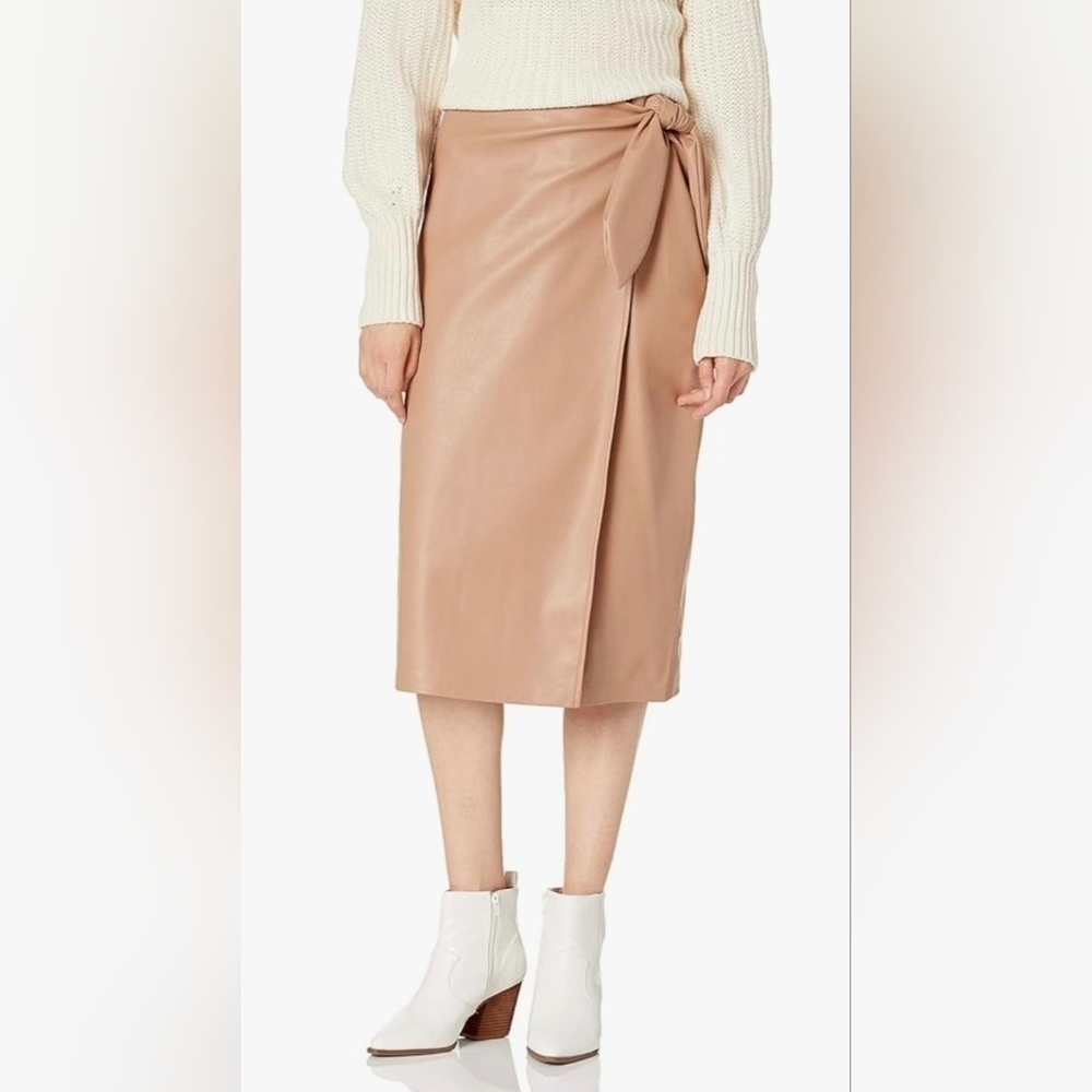 The Drop Women's Manon Vegan Leather Wrap-Front Midi Skirt #725